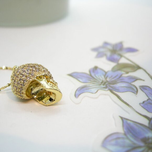 Dainty Micropavé Skull Necklace on Gold Chain - Picture 7 of 12